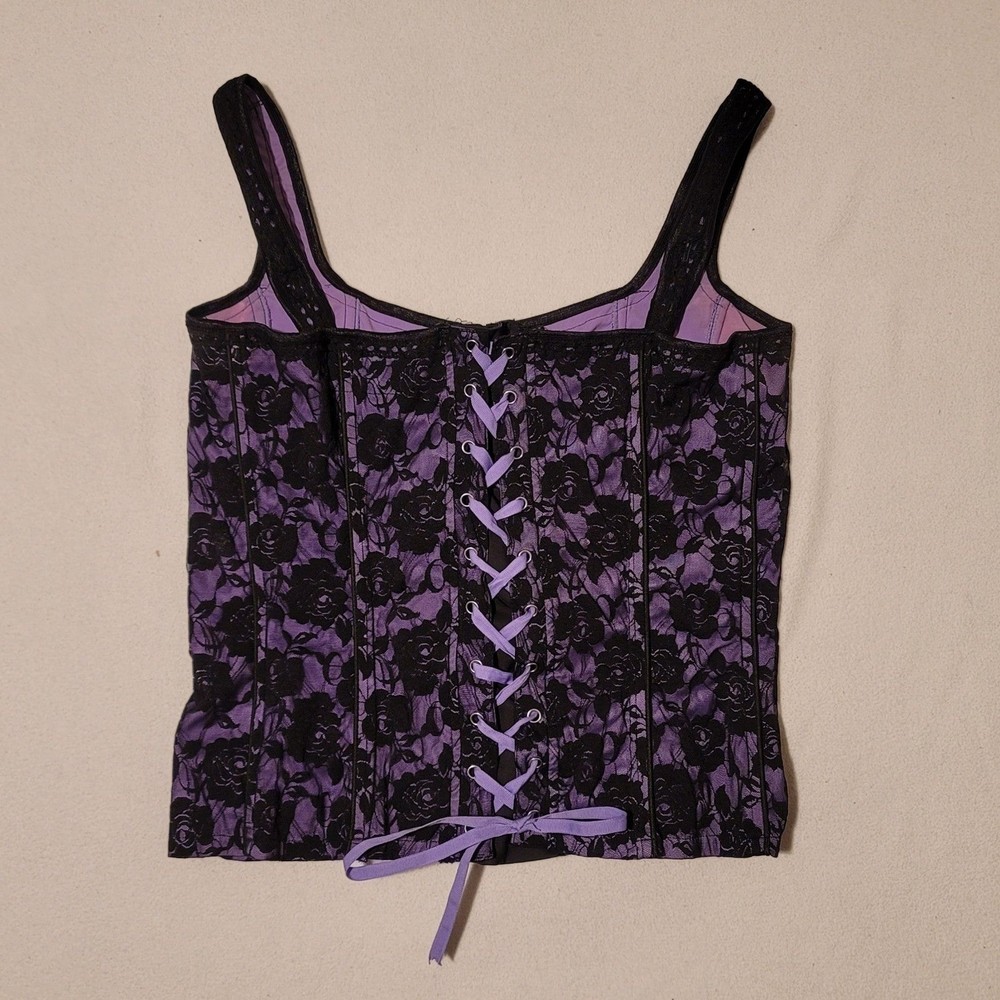 Vintage Tripp Nyc Corset Floral Lace-up Hook Purple & Black XXL - Picture 3 of 11